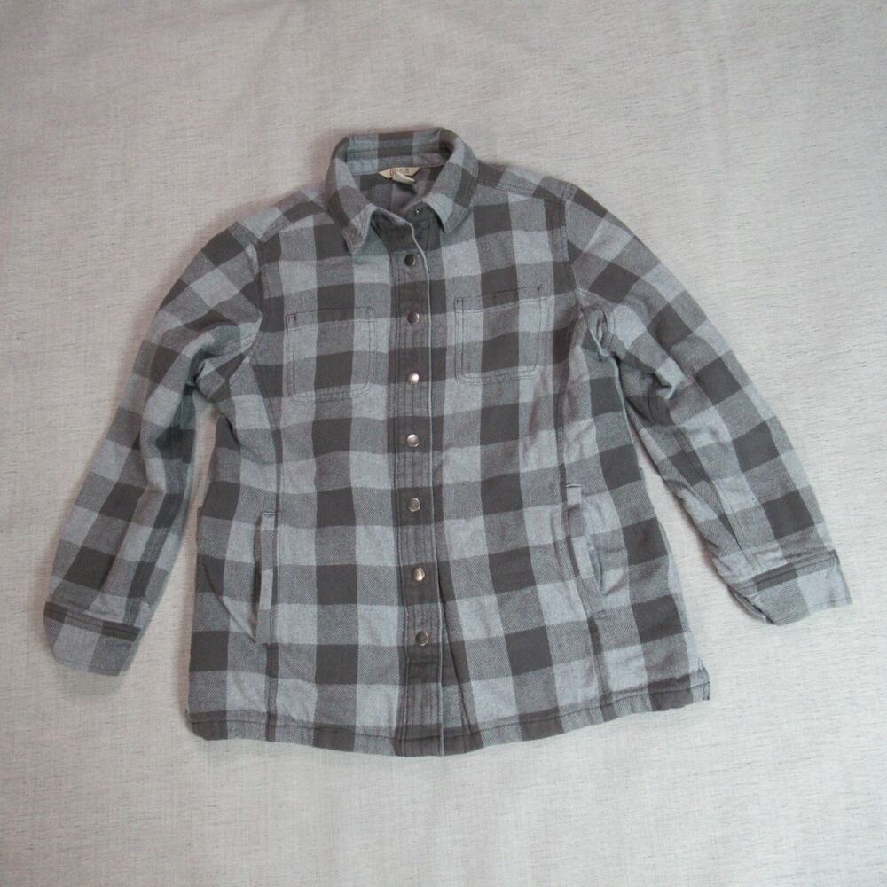 Hot Topic Shacket M Black Gray Sherpa Collared Plaid Zip Up Flannel Shirt Jacket